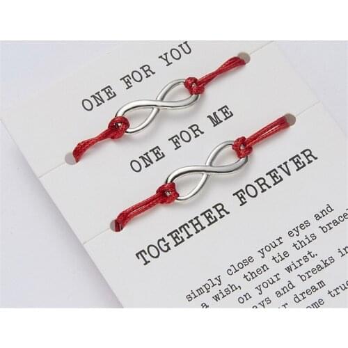 2pcs/set Infinity Love Couple Bracelets for Women Men Wax Rope Black Red String Friendship Wish Bracelet With Card Jewelry