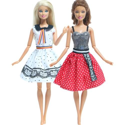 2 Pcs /Set Fashion Mix Style Dress Skirt Daily Casual Wear Party Gown Clothes for Barbie Doll Baby Girl Accessories House Toy
