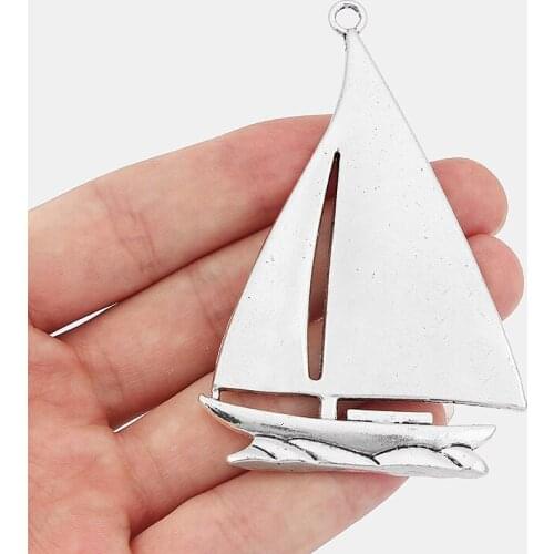 2PCS Large Sailboat Ship Boat Charms Pendants for Necklace Bracelet Making Jewelry Findings 84x54mm
