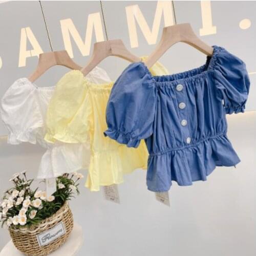 2020 New Style Girls Puff Sleeve Shirt Summer Cotton Fashion Girls Blouse 2-7 t QH776