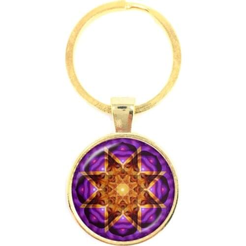 2020 Life Key Chain Fashion OM Yoga Chakra Mandala Glass Jewels Sacred Geometric Purple Flower Gift For Friends Brithday Gift
