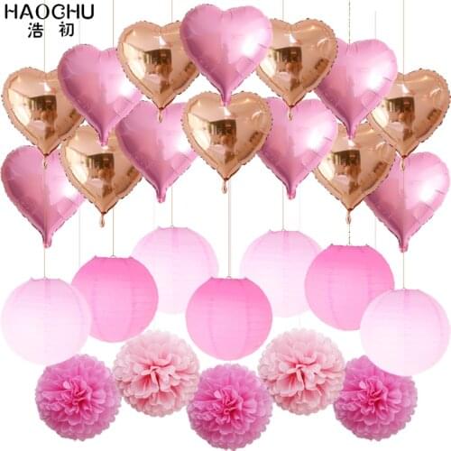 26pcs/set Heart-shaped Aluminum Foil Balloons Mixed Paper Lanterns Flower Ball Kids Toy Wedding Birthday Party Decorations Gifts