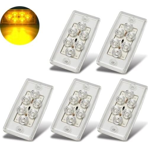 5Pcs Rectangle 6LED Cab Roof Top Clearance Lamp Side Marker Lights for 12V Freightliner Truck Trailer RV