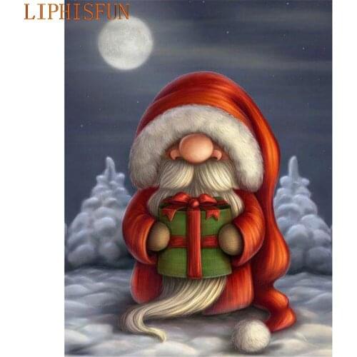 Diamond Painting Cross Stitch Full Square Round Picture of Rhinestone DIY Mosaic Embroidery Santa Claus Moon New Year Gift