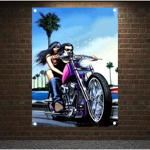 Classic Motorcycle Riders Banners Flags Tapestry Wall Art Electrombile Poster For Garage Club Store Home Decor Wall Hanging