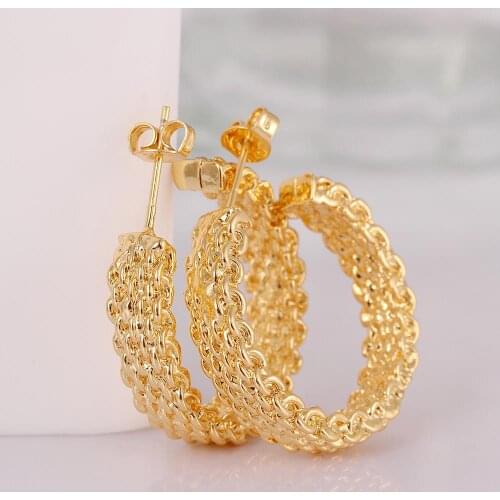 C-shaped Stud Earrings Yellow Gold Filled Fashion Womens Jewelry Gift