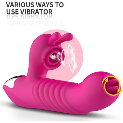 Double tongue rabbit vibrator vibration telescopic sucking stick adult masturbation sex shop toys products for woman female xxx