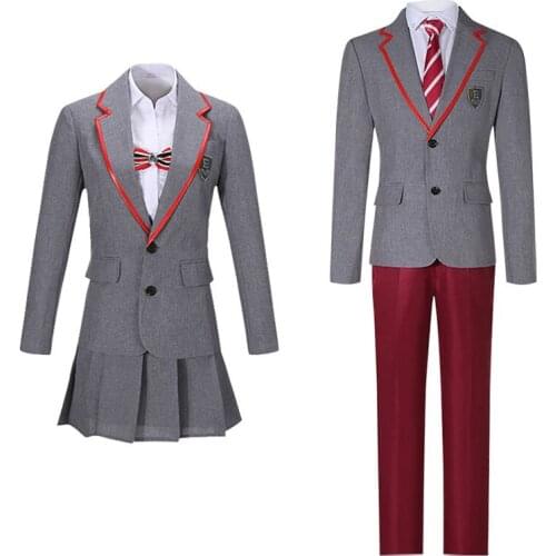 Elite School Uniform TV Series Cosplay Costume Custom Womens Mens School Uniform Suits Jacket Pants Red Tie Skirts