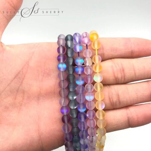Wholesale Smooth Mermaid beads Austria Crystal Glitter Moonstone Glass Beads Round Loose Beads For Jewelry Making DIY Bracelet