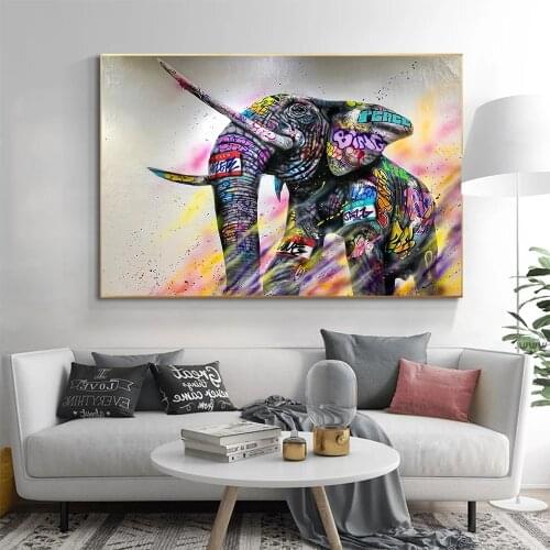 Graffiti Art Paintings Elephant Canvas Poster and Prints Animal Abstract Wall Art Poster Pictures Cuadros Modern Home Decor