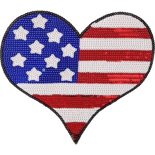 Fine Clothing Women Shirt Top Diy Large Patch USA Heart Flag Sequins deal with it T-shirt Girls Patches for Clothes Stickers