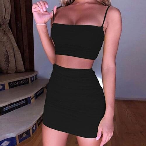 Two-piece Suit 2021 New Summer Sexy Noodle Vest Open Back Pleated Hip Skirt Club Party Party Mini Skirt