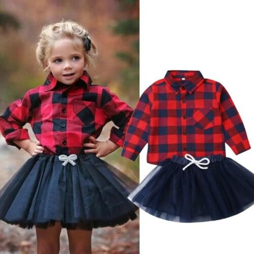 Toddler Girl Clothes Set Fashion Children Girl Clothes Long Sleeve Shirts Kids Girl 2pcs Outfit Plaid Shirt + Skirts Suits