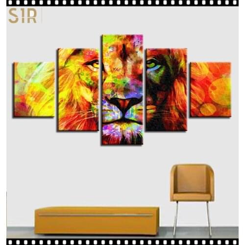 Lion King Animal Beast Poster Wall Art HD Printed Canvas 5 Piecesr Poster Living Room Decoration Painting Wall Anime Decor