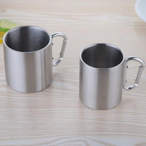 220ml Camping Travel Stainless Steel Cup Carabiner Hook Handle Picnic Water Mug