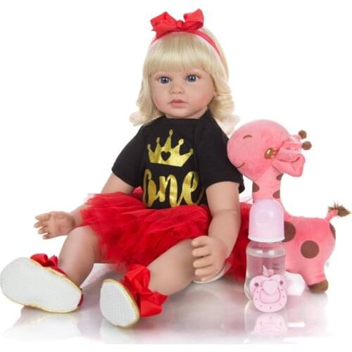 60cm Silicone Reborn Baby Doll Toys Vinyl Blonde Princess Toddler Babies Like Alive Bebe reborn Girls Bonecas Child Birthday Gif