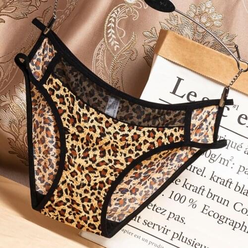 Leopard Print Ruffle Pantie For Women Ice Pure Silk Sexy Lingerie Corset Lace Womens Underwear Soft Comfortable Low Waist Thong