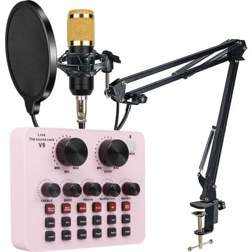 AU42 -Condenser Microphone Set with V8 Live Sound Card Microphone Suspension Arm for Recording and Live Broadcasting
