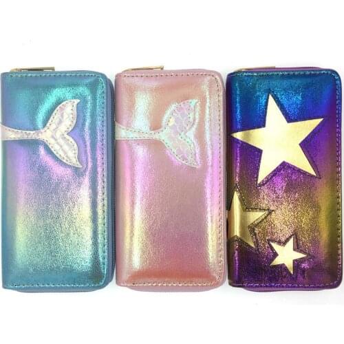 Fashion Women Mermaid Wallets Long PU Leather Star Wallet Female Purse Lady Purses Phone Credit Card Wallet Bag Wholesale