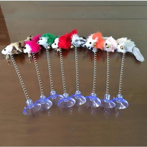 Soft Feather Mouse Imitation Spring Cat Play Interaction Toy with Suction Cup Cat Training Supplies