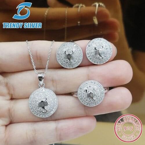 925 sterling silver zirconia CZ jewelry set ring earrings for woman pendant necklace 12 Constellations birthday gift Scorpio