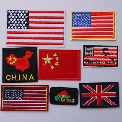 China United States British flag icon Embroidered Applique Patches For kawaii clothes DIY Iron on Badges on a backpack