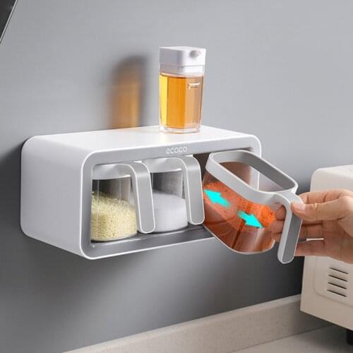 Wall Mount Spice Rack Sugar Bowl Salt Shaker Organizer Spice Boxes With Spoons Kitchen Seasoning Container Kitchen Accessories