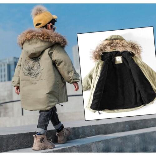 2021 NEW High Quality Winter Child Boy Coats Jacket Parka Big Kids Thicking Warm Coat 4-15 Year Plus Velvet Hooded Outerwears