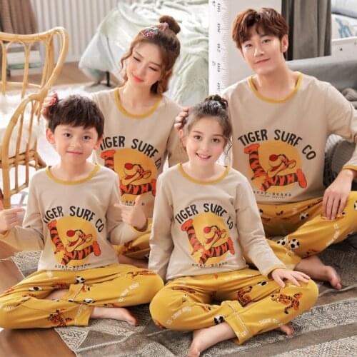 New Autumn Cute Cartoon Parent-Child Pajamas For Boys Girls Children Pure Cotton Long Sleeve Home Wear Kids Clothes Casual