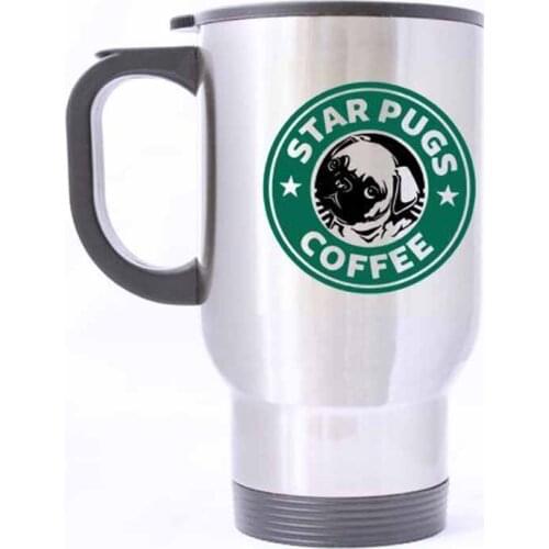 Novelty Pug Dog Magic Mug Green Starpugs Coffee - 100% Stainless Steel Material Travel Mugs - 14oz sizes