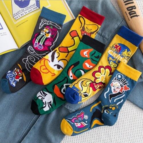 New Chinese trend Fashion Harajuku Street Hip Hop Socks Unisex Fun Mens Socks Happy Skateboard Peking Opera Face Womens Sock