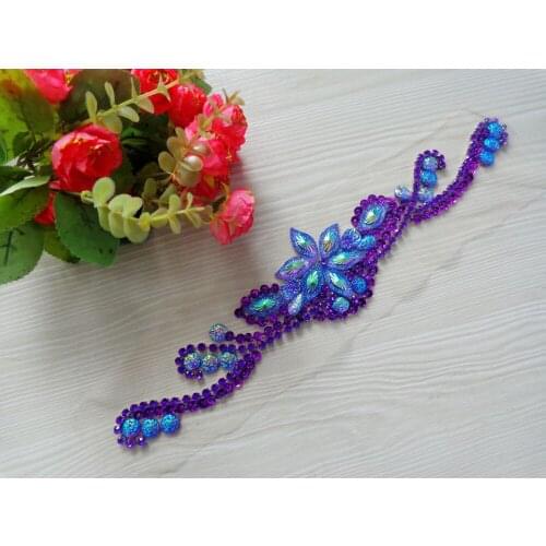 DIYs new handmade dark blue/red/green rhinestones are attached to the crystal applique for the dress skirt belt 32 * 7cm