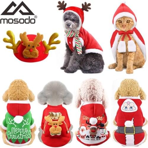 Mosodo Dog Christmas Clothes Pets Clothing Santa Costume New Year Cat Outfits Xmas Deer Hat Puppy Coat Hoodie Party Apparel