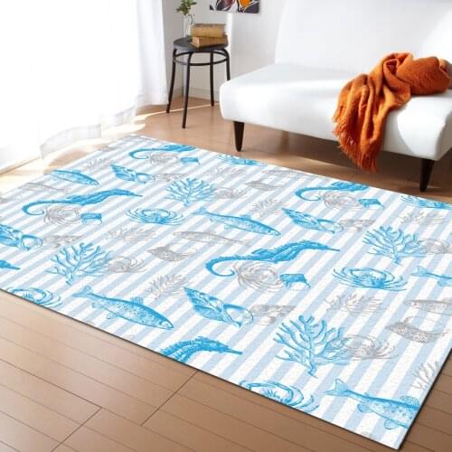 Ocean Seahorse Fish Coral Shell Simple Carpet Bedroom Room Bedside Blanket Rug for Living Room Cloakroom Carpet Bedroom Decor