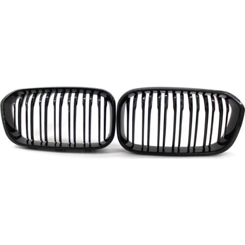 Pair Glossy Black Car Front Bumper Grilles Kidney Racing Grill Double Slat Replacement Grille For BMW 1 Series F20 F21 2015-2017