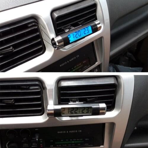 Portable 2 in 1 Car Digital LCD Clock & Temperature Display Electronic Clock Thermometer Car Automotive Blue Backlight With Clip