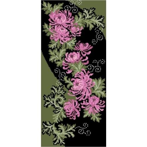 Pink chrysanthemum cross stitch package flower aida 18ct 14ct 11ct black cloth people kit embroidery DIY handmade needlework