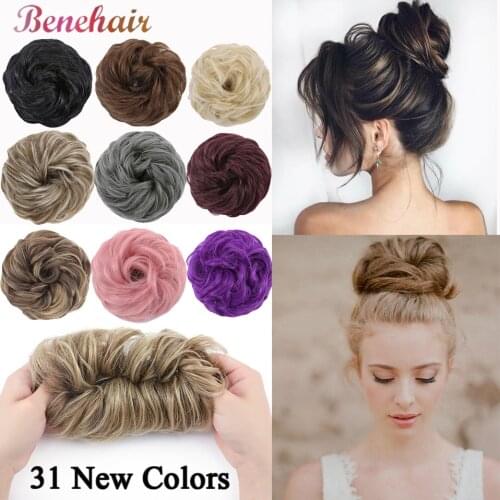 Benehair Scrunchie Curly Chignons Synthetic Elastic Hair Black Brown Blonde Updo Donut Chignon With Rubber Band Wrap On Hair Bun