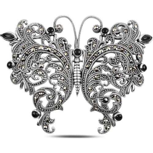 Silverlina Silver Butterfly Natural Stone & Marcasite Brooch & Pendant