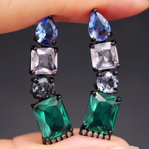 Geometric Shape Colorful Crystal Stud Earrings Champagne gold color Ear Cuff Earrings Multi Color Zircon Stone Jewelry for Women