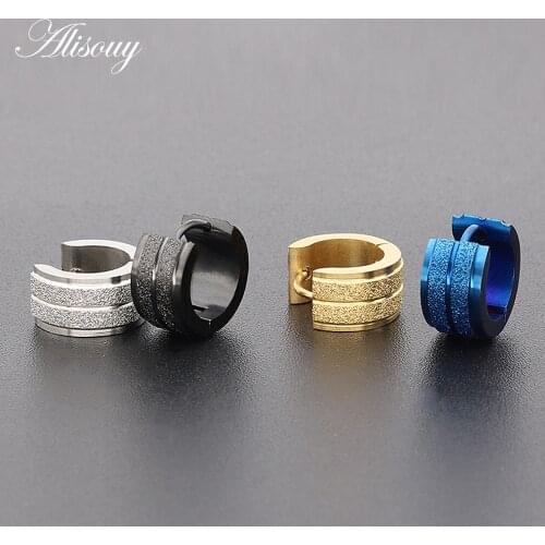Alisouy Frosted Surface Hoop Earrings High Quality 316L Stainless Steel Statement Earrings Trendy Men Women Jewelry