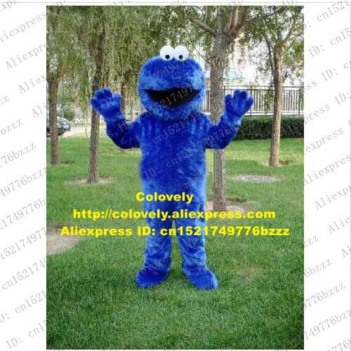 Blue Cookie Monster Plush Long Fur Adult Mascot Costume Mascotte With Big Mouth Fancy Dress Cartoon Character No.78 Free Ship