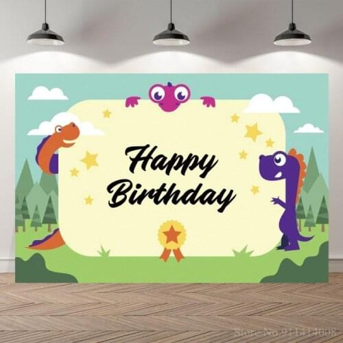 Green Forest Jungle Party Kids Birthday Party Backdrops Photography Clouds Dinosaur Newborn Baby One Year Photo Backgrounds