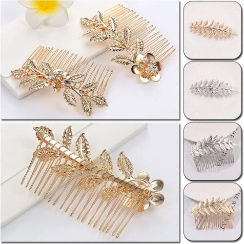 Tree Leaf Hair Clip Comb Wedding Gold Color Metal Women Hairpin Flowers Rhinestone Hair Combs Hair Accessories Styling Tools