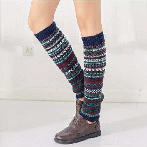 Women Solid Jacquard Geometric Leg Warmers Knitted Knee High Leg Warmers Thick Winter Warm Sock Girls Multi Colors Boot Socks