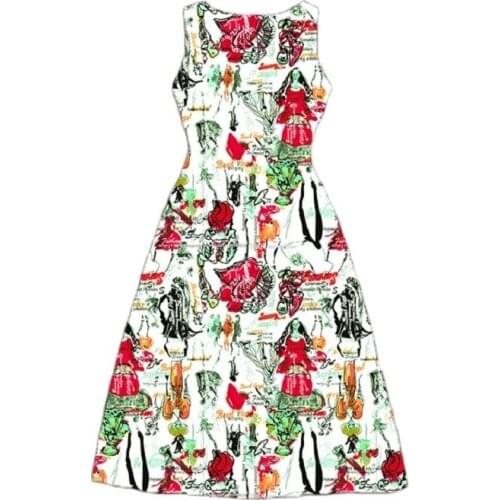BunniesFairy Original Design 2021 Summer New Vintage Floral Print High Waist Midi Dresses Retro Robe Rockabilly Feminino Vestido