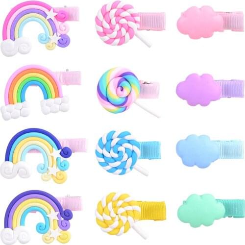 1 PCS Baby Girl Infant Clothes Clips Hairpins Newborn Headwear Tiara Headwrap Flower Toddlers Lollipop Rainbow Hair Accessories