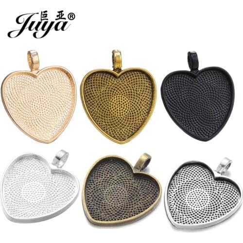 10pcs Heart Cabochon Settings Pendant Base 25mm Alloy Bezel Trays Crafts DIY Necklace Jewelry Making Supplies Accessories