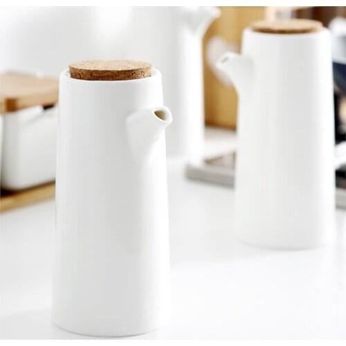 3PCS Spice Jar Set Ceramic Seasoning Jars Oil Bottle with Cork Lid Bamboo Tray Porcelain Vinegar Soy Sauce Bottle Salt Container