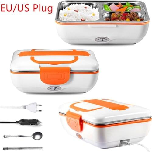 3 IN 1 Heated Electric Lunch Box Stainless Steel Rice Food Warmer Container Car Home Heating Bento Box Set 110V 220V 12V 24V